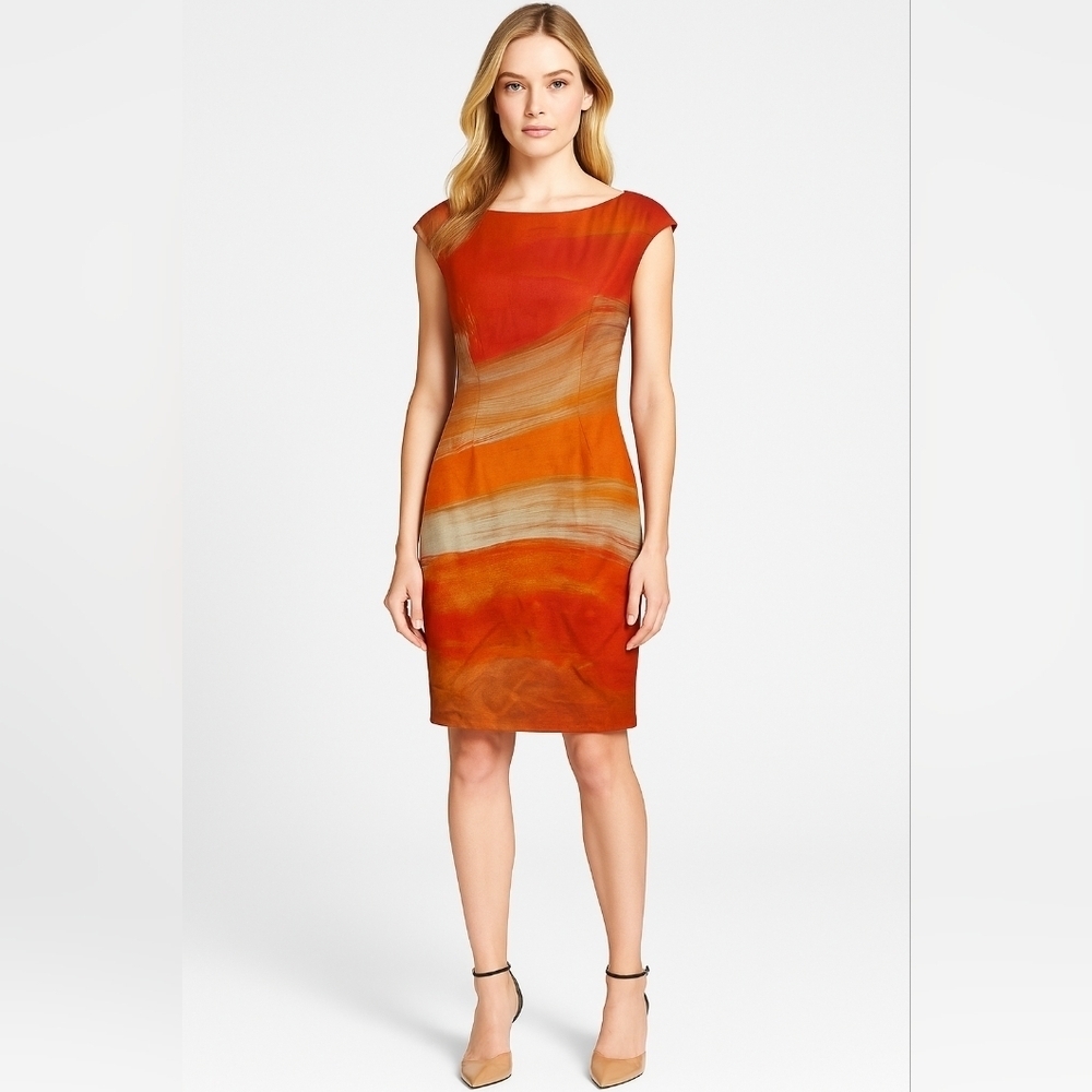 Lafayette 148 NY Nwt Sheath Cotton Sleeveless 26 Bridge Collection Dress Orange